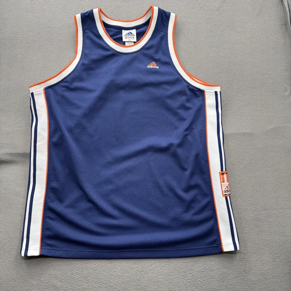 Adidas Tank Shirt Mens 2XL Tall Blue Mesh Striped Basketball Jersey Performance